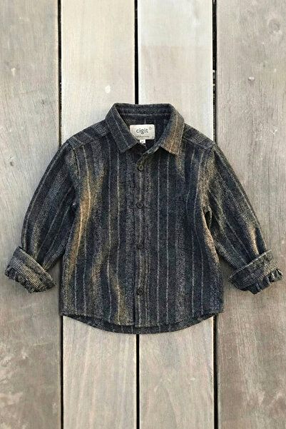 Cigit Çizgili Mevsimlik Oduncu Gömlek 2-10 Yaş Antrasit