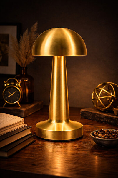 Telvesse Şarjlı Mantar Masa Lambası Metal Dokunmatik 3 Işık Parlaklık Ayarlı ...