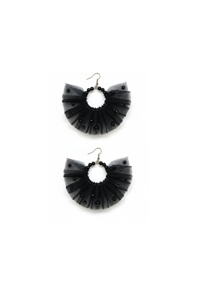 maia أقراط دائرية فضية اللون للنساء – تصميم مطرز بخرز من قماش التول