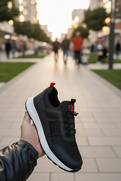 enoch حذاء إينوك الرجالي الأسود الذكي للمشي - حذاء رياضي عملي بدون أربطة