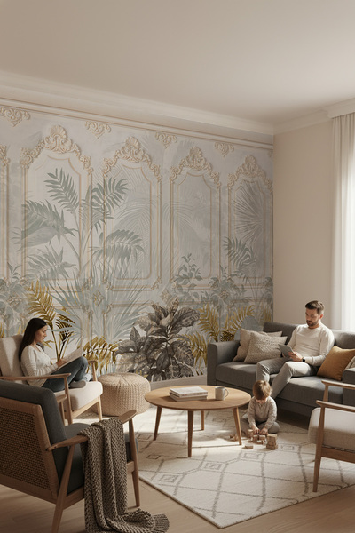 dreamwall Tropikal Bitkiler ve Klasik Çerçeve Motifli Duvar Kağıdı-Duvar Kapl...