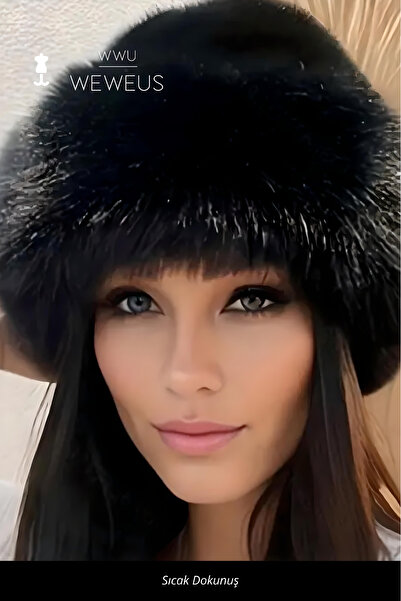 Weweus Siyah Tüylü Kürk Görünümlü Kışlık Premium Kadın Şapka