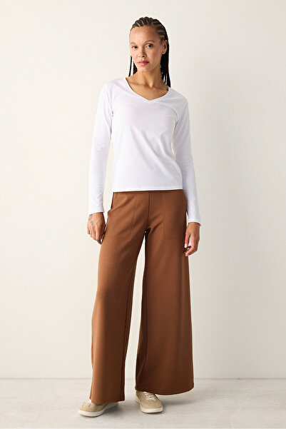 Penti Cotton V-Neck Basic White Long Sleeve Top