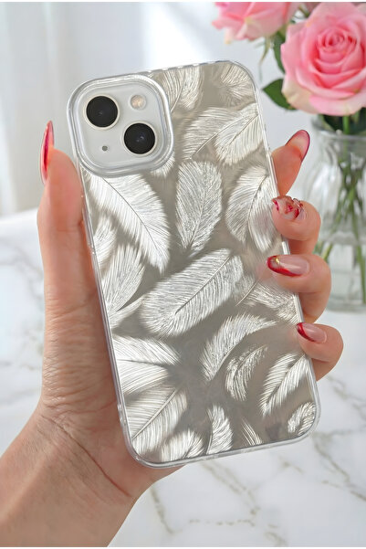 Fibaks iPhone 13/14 Kılıf Parlak Hologram Yaprak Desenli Darbe Emici Kamera K...