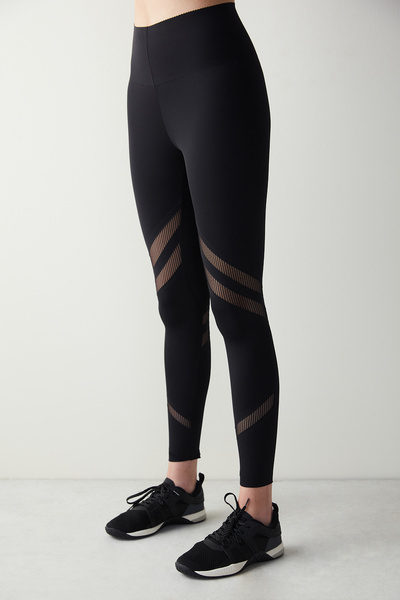 Penti Siyah Yüksek Bel Transparan Tül Panel Bilek Boy Tayt