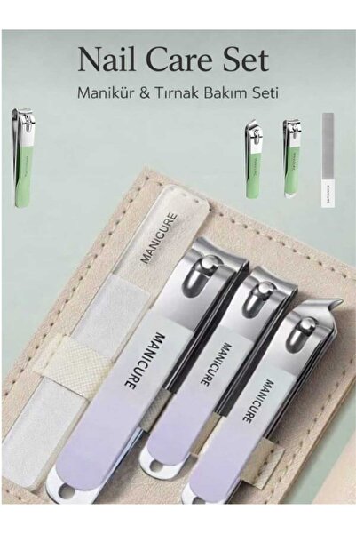 Manicure Deri Çantalı 4 Parça Manikür Seti CAM Tırnak Törpüsü Paslanmaz Çelik...