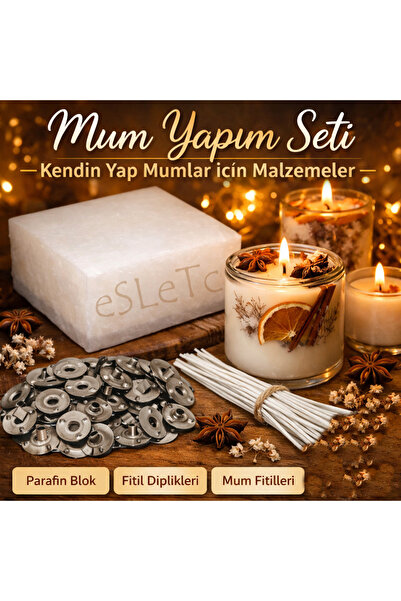 eSLeTc Avantaj Paket 1kg Parafin- 5mt Fitil Mumlanmış- 50 Adet Çıt Çıt Dekora...