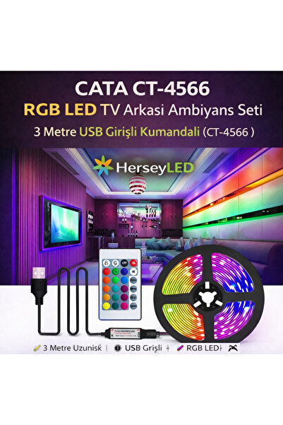 Cata CT-4566 RGB LED TV Arkası Ambiyans Seti – 3 Metre USB Girişli Kumandalı