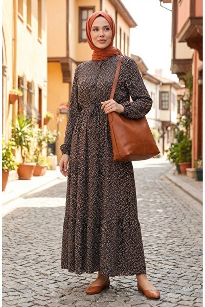 sefamerve Φόρεμα με μισά κουμπιά - Καφέ 0368-02