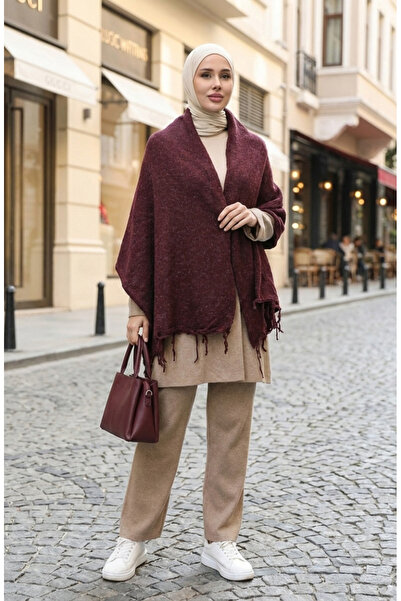 sefamerve Triko Örme Omuz Şalı 2064-08 Mürdüm