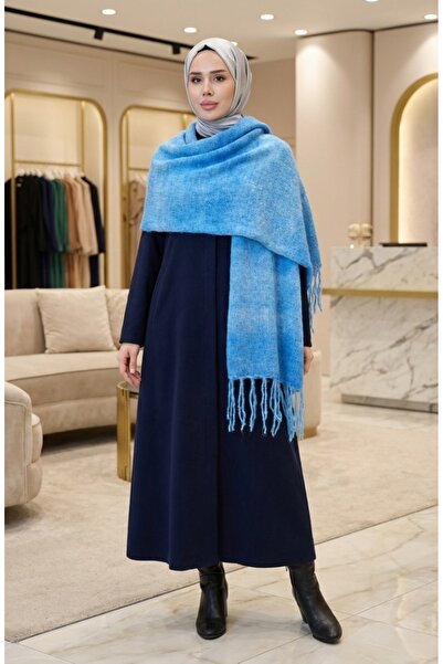 sefamerve Син плетен шал за рамо - 2064-05