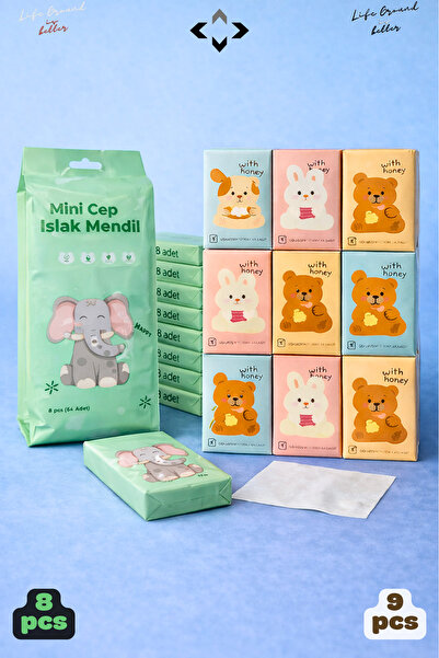 LİGROUND Figürlü Çocuk Okul Hijyen Seti 8li Islak Mendil 9lu Peçete Kağıt Men...