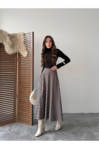 MODA Ελίτ Γυναικεία Καρό Φούστα με Σχέδια και Φαρδιά Γραμμή