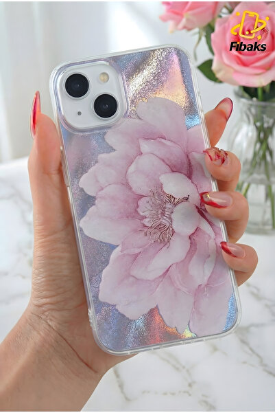 Fibaks Iphone 13/14/15 case holographic purple peony flower pattern shock abs...