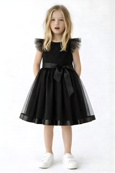 ESİLA KİDS Kız Çocuk Elbise Siyah Elbise Tüllü Pul Işlemeli Abiye Elbise Raha...