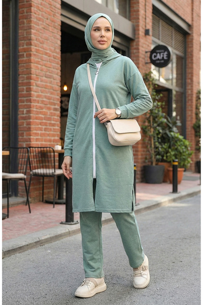 sefamerve Спортивний костюм із застібкою-блискавкою зеленого кольору - 3044-05