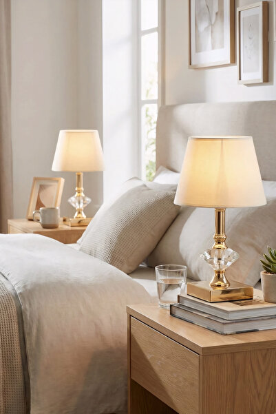 AbajurAksesuar أباجورة ستار كريم ذهبي 2 قطعة