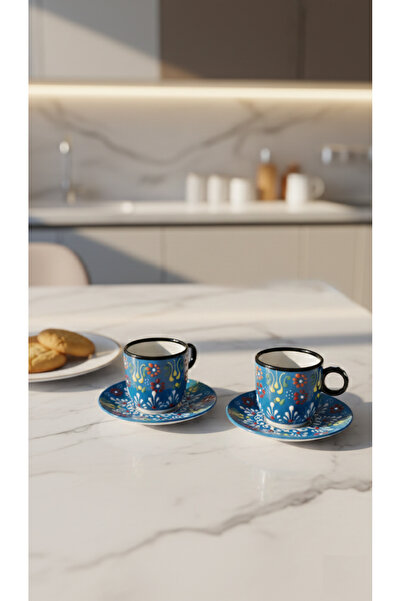 RGS HOMELİFE طقم فناجين قهوة تركية مصنوعة يدويًا مكون من قطعتين، طقم فناجين ق...