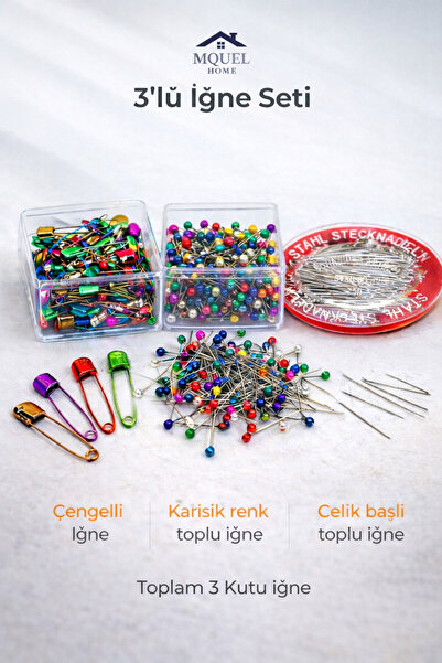 MQUEL Çengelli İğne ve Toplu İğne 3 lü Set
