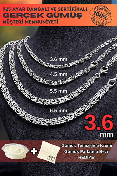 OSMANLI GÜMÜŞ Erkek Gümüş Kolye - 3.6mm Dikdörtgen Kesim Yassı Kral Gümüş Kolye