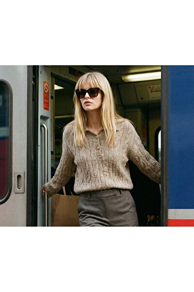 Amia&Co. Pulover de damă confortabil croială cu guler polo din viscoză de piatră