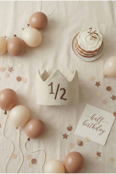 Fiyonka 1/2 Half Birthday - Yarım Yaş Nakışlı Bebek Tacı - Half Birthday Tacı...