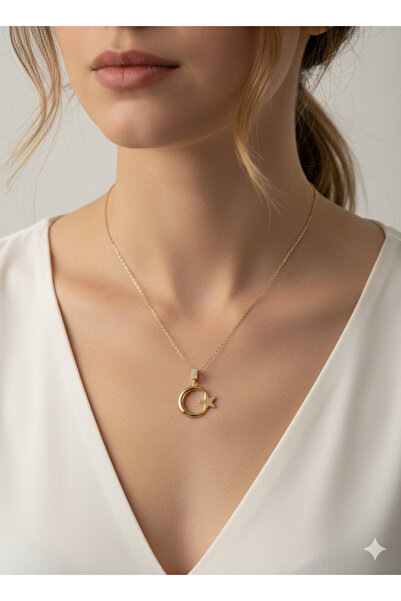 alias takı Gold Ay yıldız çelik kadın kolye