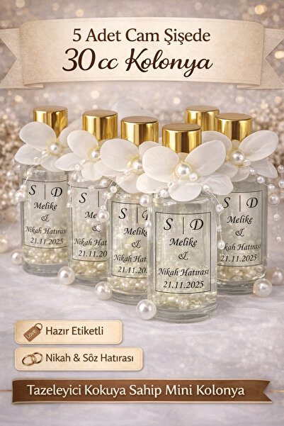 eSLeTc Cam Şişe 5 Adet Islak Ortanca Çiçek İncili Kolonya Söz,Nişan,Düğün,Kın...