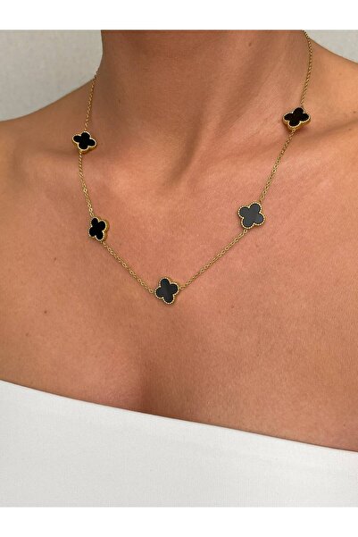 Okyanus Butik Çelik Van Cleef Yonca Siyah Kolye