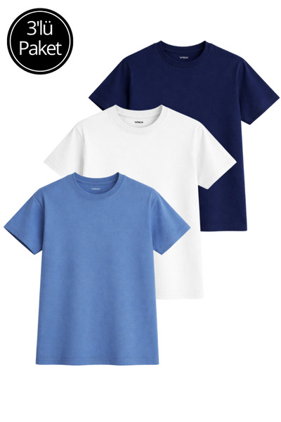 Rich Pachet de 3 tricouri pentru femei, albastru-marin-albastru-alb, 100% bum...