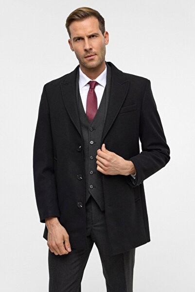 SÜVARİ slim fit Palton pentru bărbați din lână de oaie cu guler ascuțit