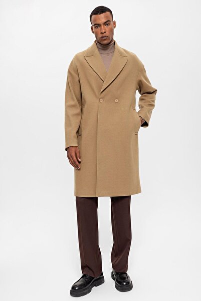 Antioch Dark Beige Oversize Double Breasted Men's Coat