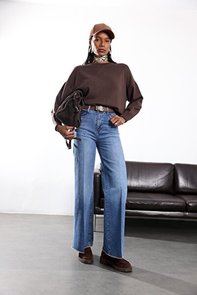 5in1Canpolat Blugi Palazzo albastru talie înaltă 8184