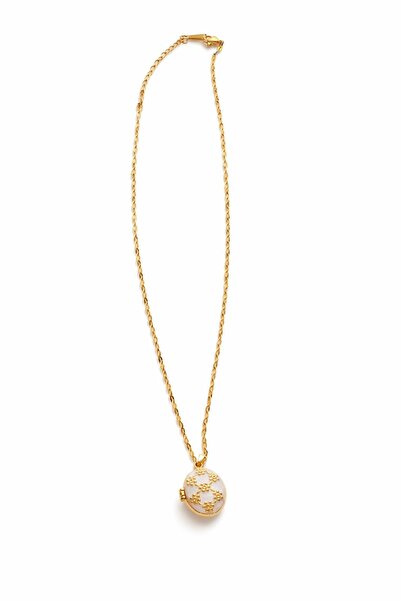 Mimoza Accessories Kadın Kapaklı Kolye- Beyaz Mineli ,Çiçekli Çelik Kolye