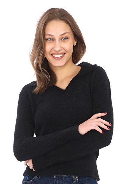 penyebizden V Yaka Yumuşak Sakallı Kazak-Siyah