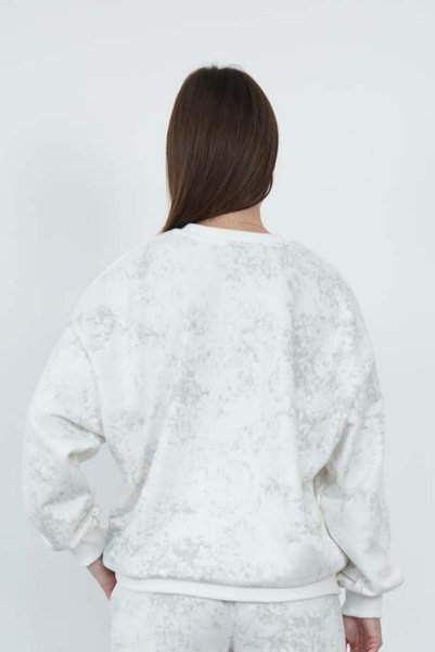 penyebizden Valeria Women's 3 Thread Non-Shardon Cotton Oversize Crew Neck Sweatshirt-Ecru-Grey Printed