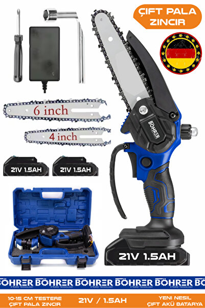 BÖHRER 58v 5ah Dark Blue +2 Adet Zincir Hediyeli Çift Bataryalı Dal Budama Ak...