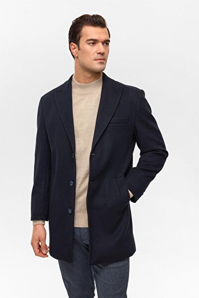 SÜVARİ slim fit Palton pentru bărbați din lână de oaie cu guler ascuțit