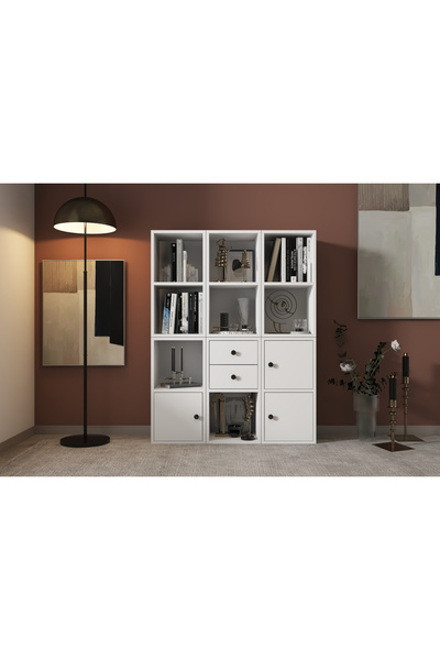 Nettrends 3 Kapaklı Çekmeceli Raflı Kitaplık 97 cm Beyaz Ktp-1061-Ç