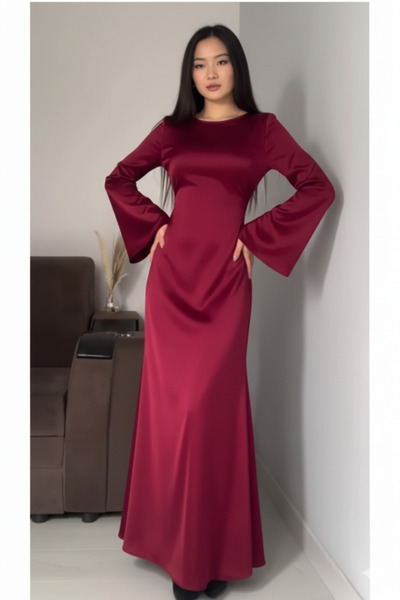 Raya Gym Arkadan İpli Tesettür Abiye Bordo 583291