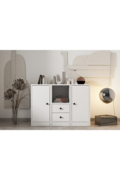 Nettrends Kapakli Rafli Çekmeceli Çok Amaçli Dolap Beyaz 97 cm Ça-d-1074-Ç