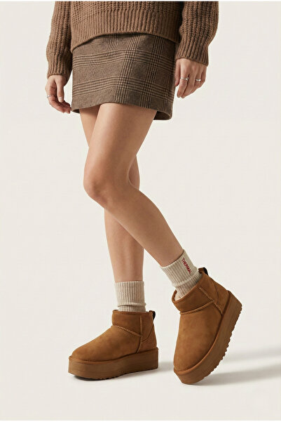 B Beşiroğlu Since 1980 Kadın Klasik Kürklü Süet Günlük Kullanım Taba Bot Clas...