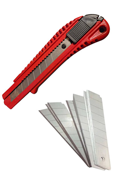 Kent Pazarı Metal Maket Bıçağı Falçata + 10 Adet Yedek Bıçak Büyük Boy