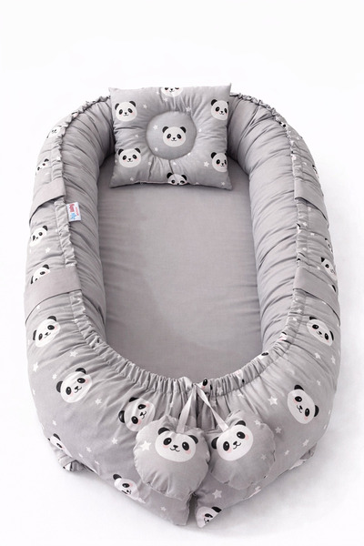 Jaju Baby Gri Panda Babynest Yenidoğan Anne Yanı Yatak Ve Baş Yastığı Taşınab...