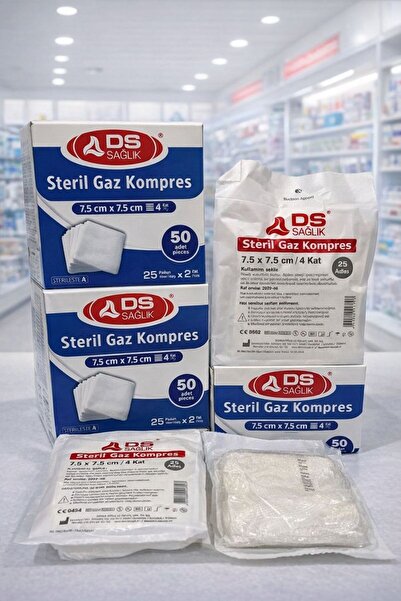 DS Sağlık Gaz Kompres - Steril - 7,5cmx7,5cm 150 Adet Spanç 25"li Paket