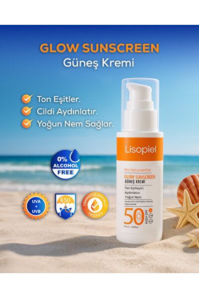 Lisopiel Ton Eşitleyici Aydınlatıcı Yoğun Nem İçeren Spf50 Glow Sunscreen Gün...