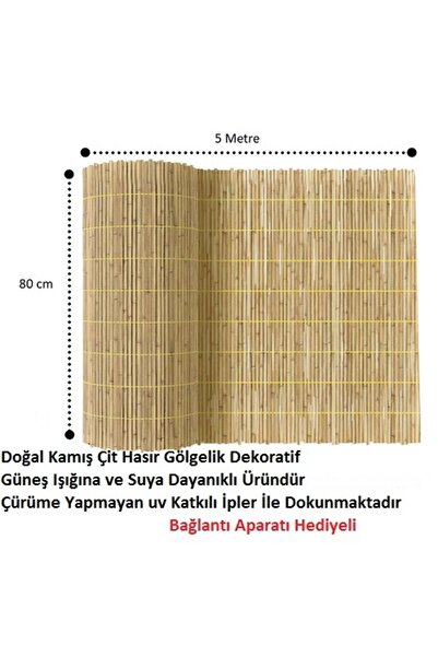 tunalar Doğal Kamış Hasır Balkon Çiti 80 Cm X 5 Metre