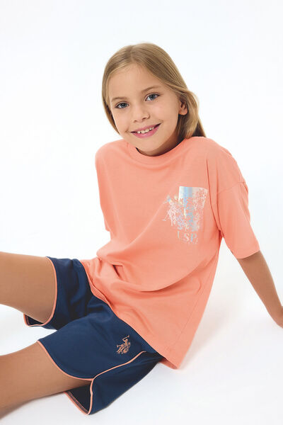 U.S. Polo Assn. Set pantaloni scurți portocalii pentru fete