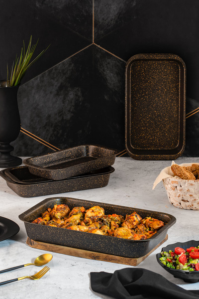 Evren 1.5 Lt. 30X17 cm Gold Stone Rectangular Oven Pastry Tray - Non-Stick Base