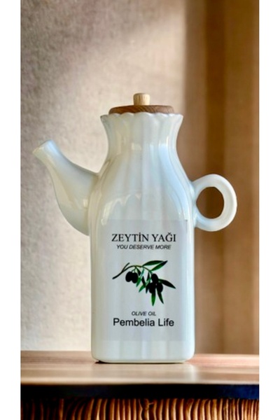 Kitchen Pembelia Zeytinyağ Etiketli Kare Porselen 1000ml Yağlık Yağdanlık Pap...